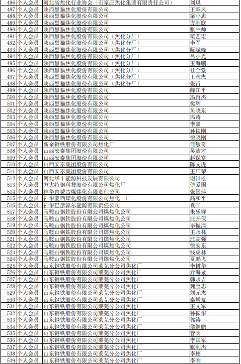 2021年中国炼焦行业协会会员(理事)名单大全10