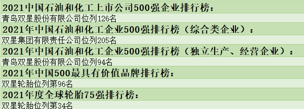 青岛双星轮胎工业有限公司怎么样？2021年排名汇总