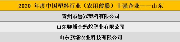 2020 年度中国塑料行业（农用薄膜）十强企业——山东