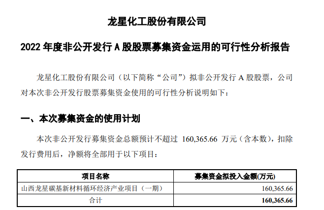 龙星化工拟募资16.04亿元