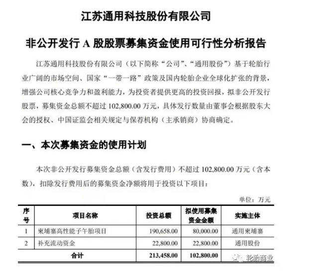 拟定增募资不超过10.28亿元,用于柬埔寨高性能子午胎项目及补充流动资金 拟定增募资不超过10.28亿元,用于柬埔寨高性能子午胎项目及补充流动资金