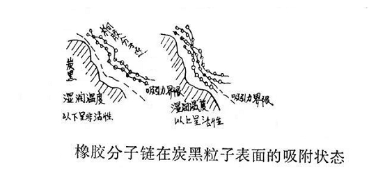 橡胶分子链在炭黑粒子表面的吸附状态