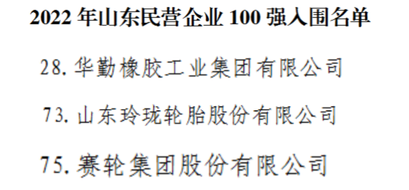 山东民企100强，三大轮胎上榜！