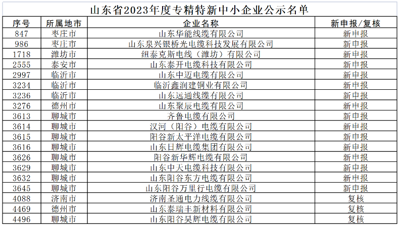 这些企业涉及多个领域，包括电缆制造、新材料、建材等。入选企业中，山东华能线缆有限公司、山东泉兴银桥光电缆科技发展有限公司、纽泰克斯电线(潍坊)有限公司等电线电缆企业榜上有名。