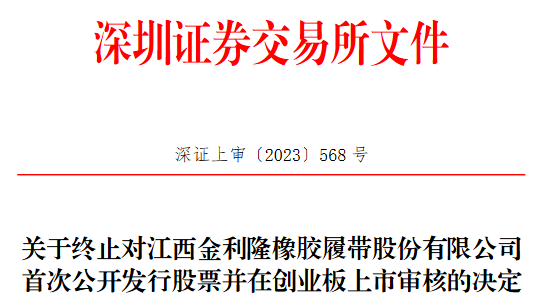 橡胶履带企业金利隆首次公开发行被终止审核