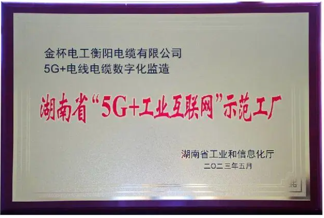 金杯电缆荣获湖南省“5G+工业互联网”示范工厂殊荣