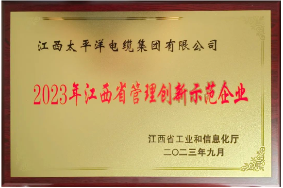 江西省工信厅发布了2023年度江西省管理创新示范企业名单，江西太平洋集团脱颖而出，荣获了“2023年度江西省管理创新示范企业”称号。