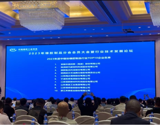 本次大会上,2023年度全国橡胶制品行业“十强”企业名单重磅出炉。名单显示,安徽中鼎控股(集团)股份有限公司、株洲时代新材料科技股份有限公司、建新赵氏科技股份有限公司在2023年的综合实力和市场地位上取得了显著成就,获得了橡胶制品行业“十强”企业前三名的荣誉。 本次大会上,2023年度全国橡胶制品行业“十强”企业名单重磅出炉。名单显示,安徽中鼎控股(集团)股份有限公司、株洲时代新材料科技股份有限公司、建新赵氏科技股份有限公司在2023年的综合实力和市场地位上取得了显著成就,获得了橡胶制品行业“十强”企业前三名的荣誉。